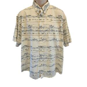 XCQ Columbia size XXL nautical fishing hunting theme button up top fishing EUC ^